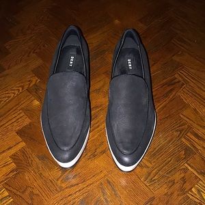 DKNY Black Suede loafers size 10 like new.